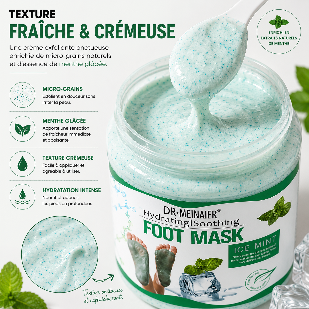 Dr.Meinaier Masque Exfoliant Pieds Ice Mint – Hydratation & Élimination des Callosités – 500ml