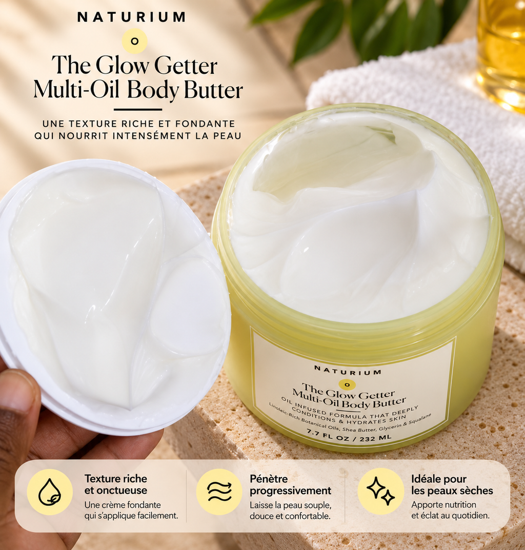 NATURIUM The Glow Getter Multi-Oil Body Butter – Beurre Corporel Nourrissant & Hydratant aux Huiles Végétales – 232 ml
