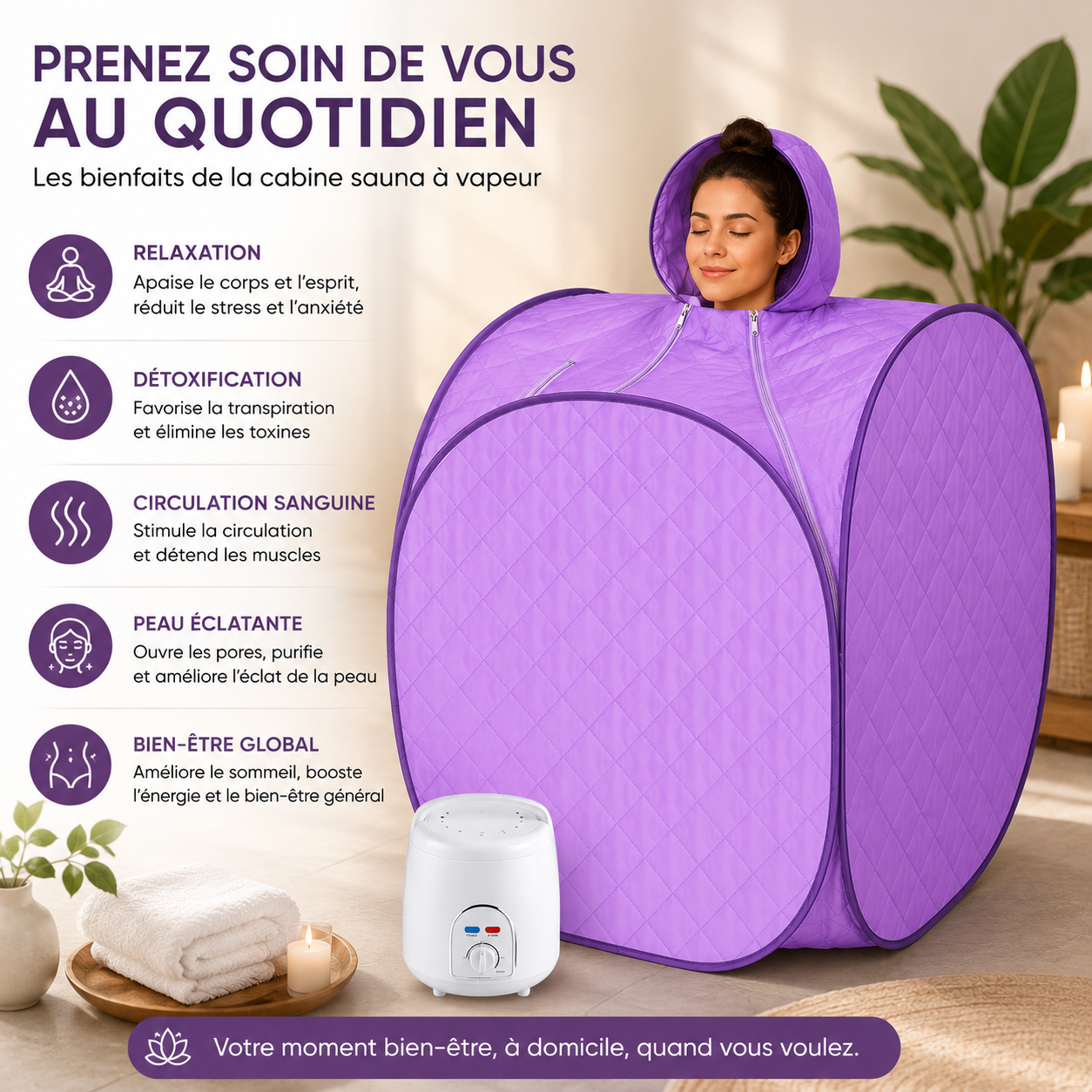 Cabine Sauna Portable à Vapeur 2 L – Sauna Personnel Pliable avec Télécommande