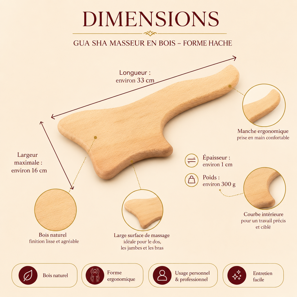 Gua Sha Spatule de Massage en Bois Forme Hache – Madérothérapie Corps