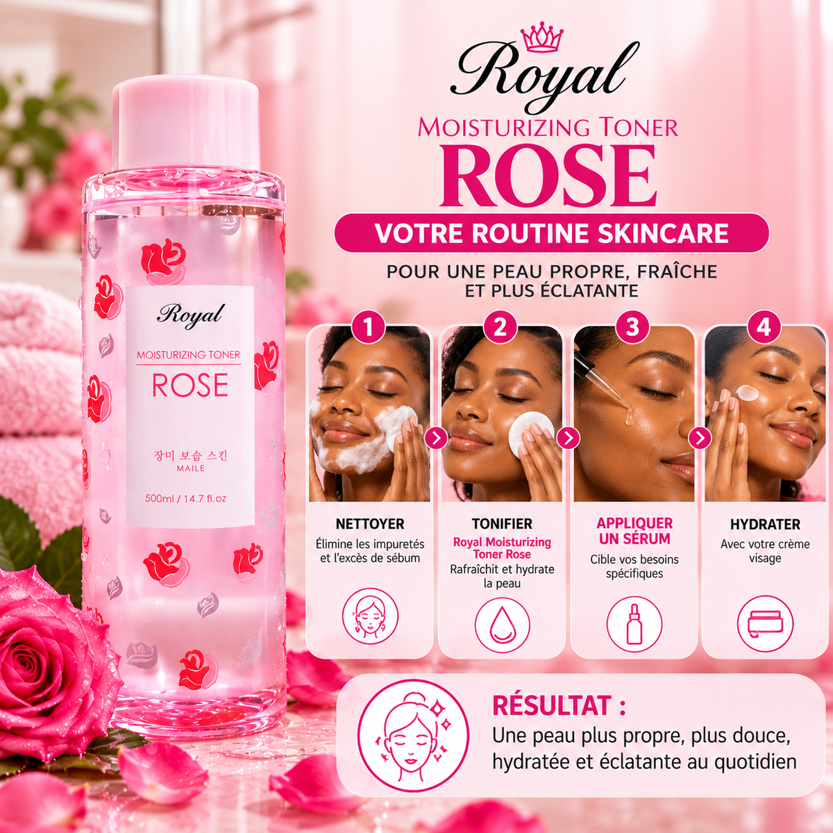 Royal Moisturizing Toner Rose 500 ml – Toner Visage Hydratant à la Rose