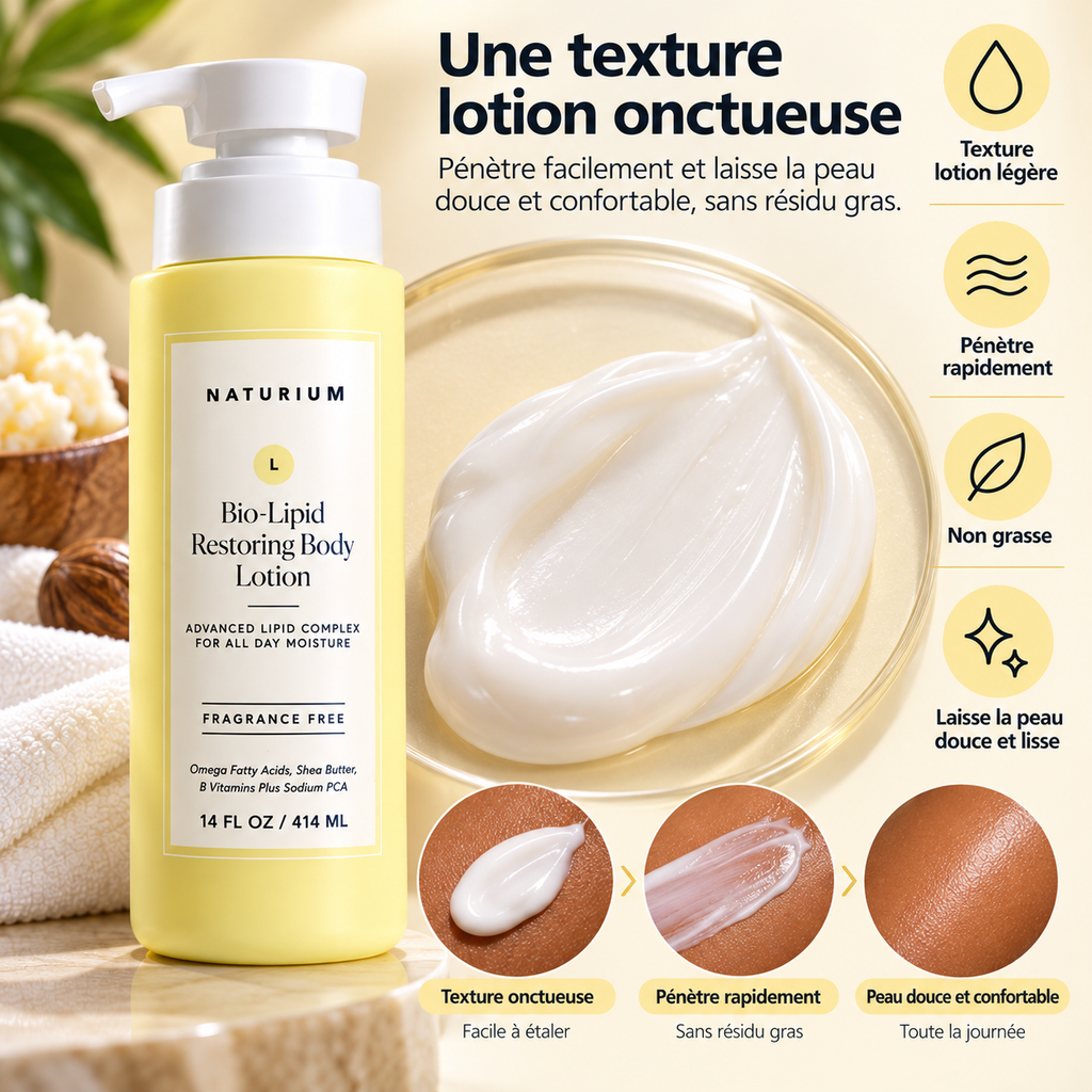 NATURIUM Bio-Lipid Restoring Body Lotion – Lait Corps Relipidant & Hydratant Sans Parfum – 414 ml
