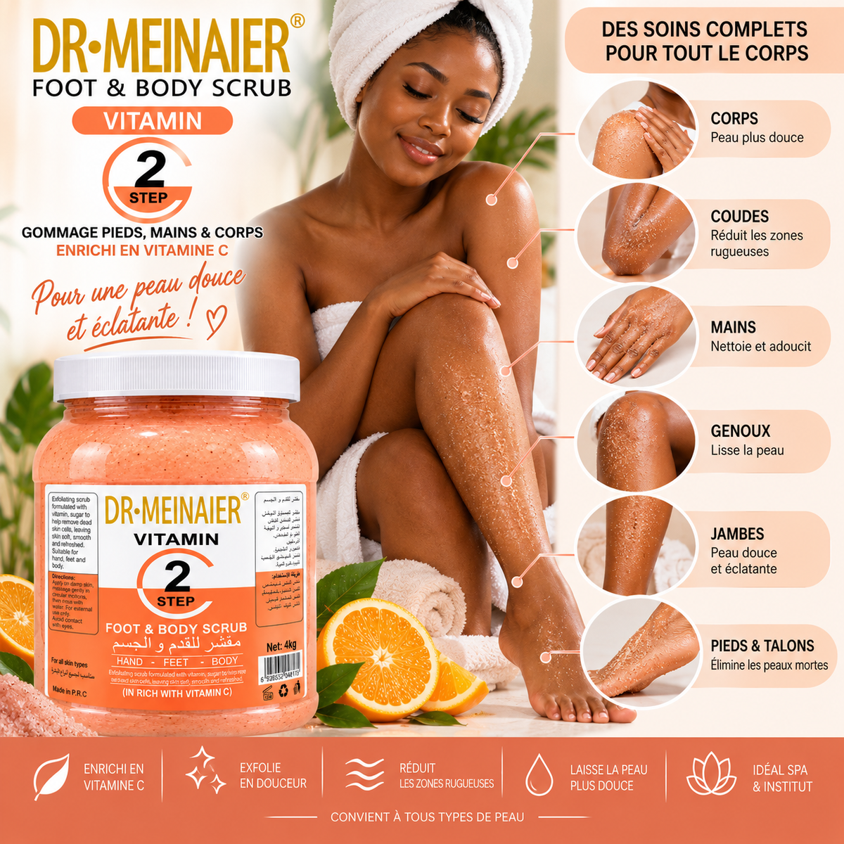 DR.MEINAIER Vitamin Step 2 Gommage Corps, Pieds & Mains à la Vitamine C – Format Professionnel