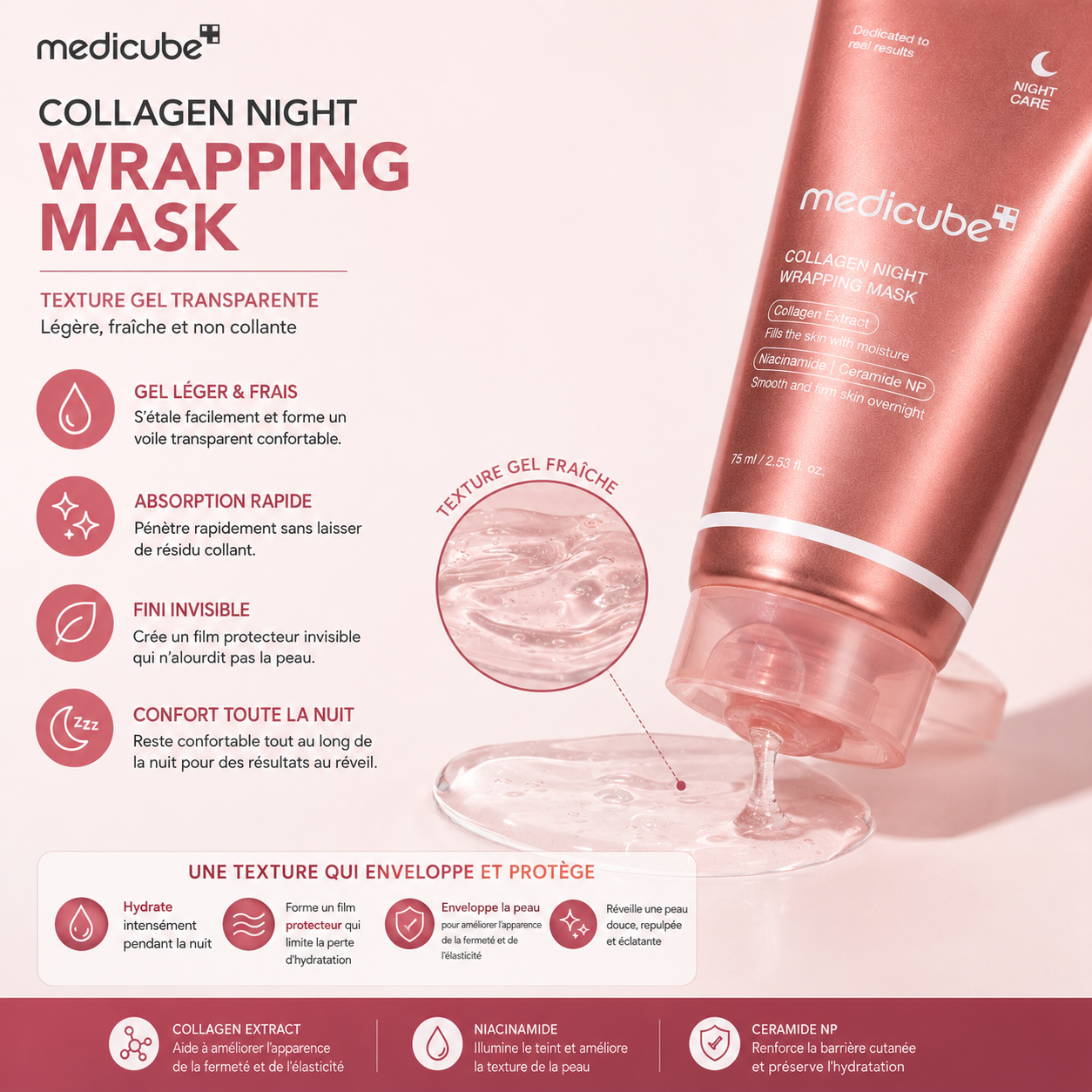 Medicube Collagen Night Wrapping Mask – Masque De Nuit Au Collagène Pour Une Peau Ferme, Hydratée Et Lumineuse – 75 ml