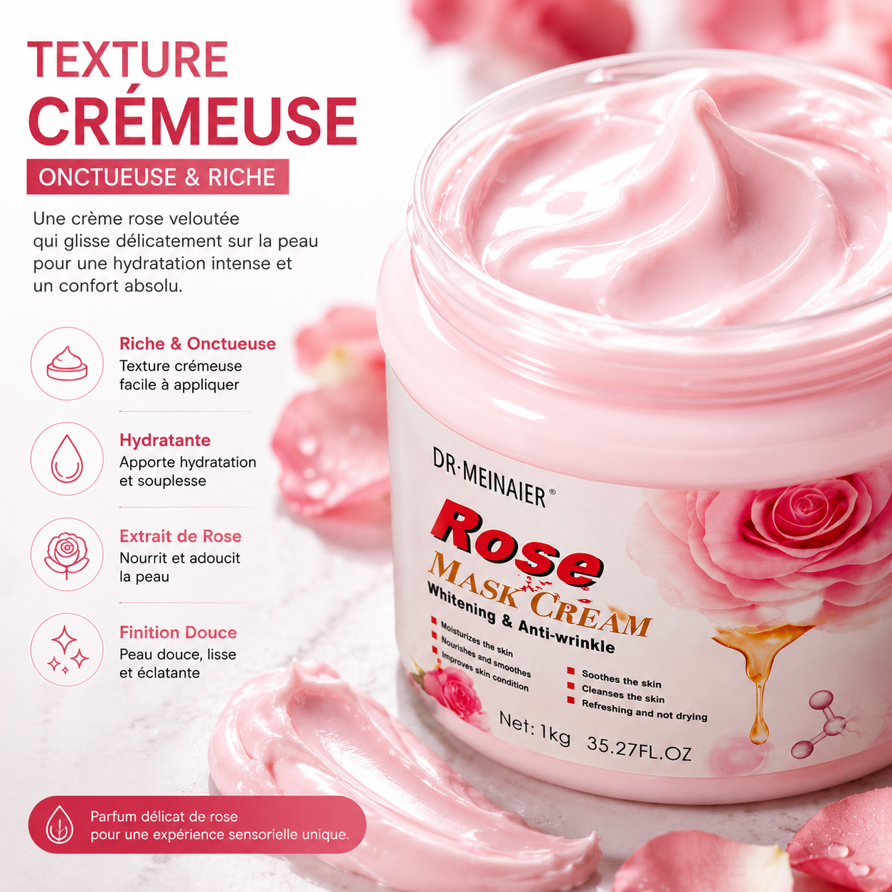 Dr.Meinaier Rose Mask Cream – Masque Visage Hydratant & Nourrissant à la Rose – 1 kg
