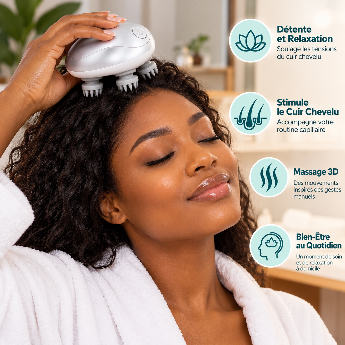 Masseur Électrique du Cuir Chevelu GX-608 – Appareil de Massage Crânien 3D Relaxant – 5W – Blanc