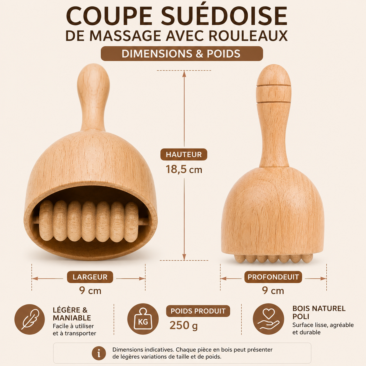 Coupe Suédoise de Massage en Bois avec Rouleaux – Madérothérapie Corps