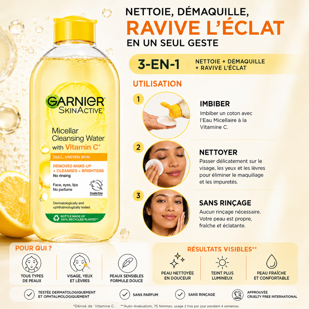 Garnier SkinActive Eau Micellaire Nettoyante à la Vitamine C – 400 ml