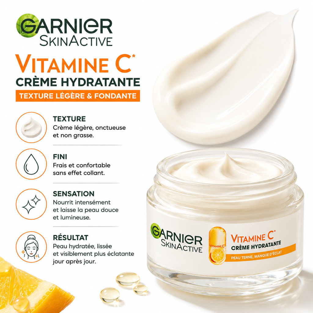 Garnier SkinActive Vitamine C – Crème Hydratante Certifiée Bio Éclat Quotidien