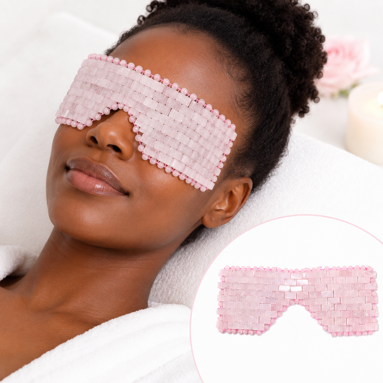 Masque Relaxant pour les Yeux en Pierres Roses Effet Quartz – Fraîcheur Réutilisable, 2 Formats
