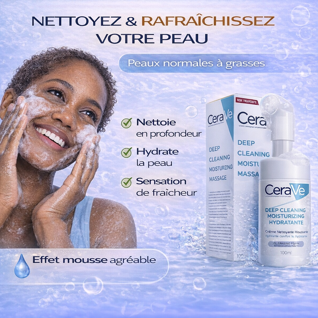 CeraVe Crème Nettoyante Moussante Hydratante – Nettoyage Profond & Confort – Visage