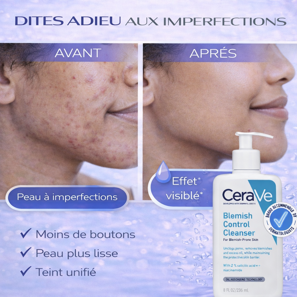 CeraVe Gel Nettoyant Anti-Imperfections 2% Acide Salicylique – Peaux Grasses à Imperfections 236ml