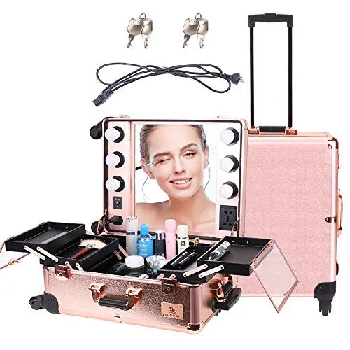Valise Studio Make-up Trolley - Table de maquillage Professionnel avec Ampoules