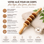 Rouleau de Massage Corporel en Bois Incurvé – 11 Roues Anti-Cellulite & Drainage