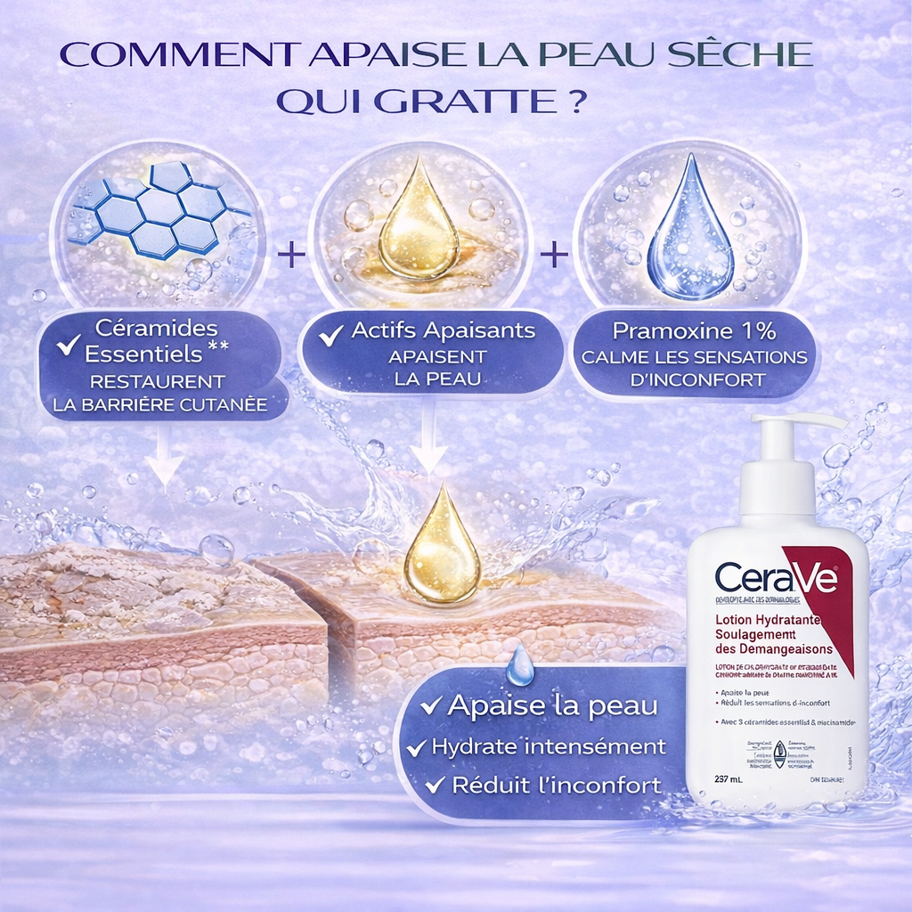 CeraVe Lotion Hydratante Apaisante – Soulagement des Démangeaisons – Peaux Sèches 237ml
