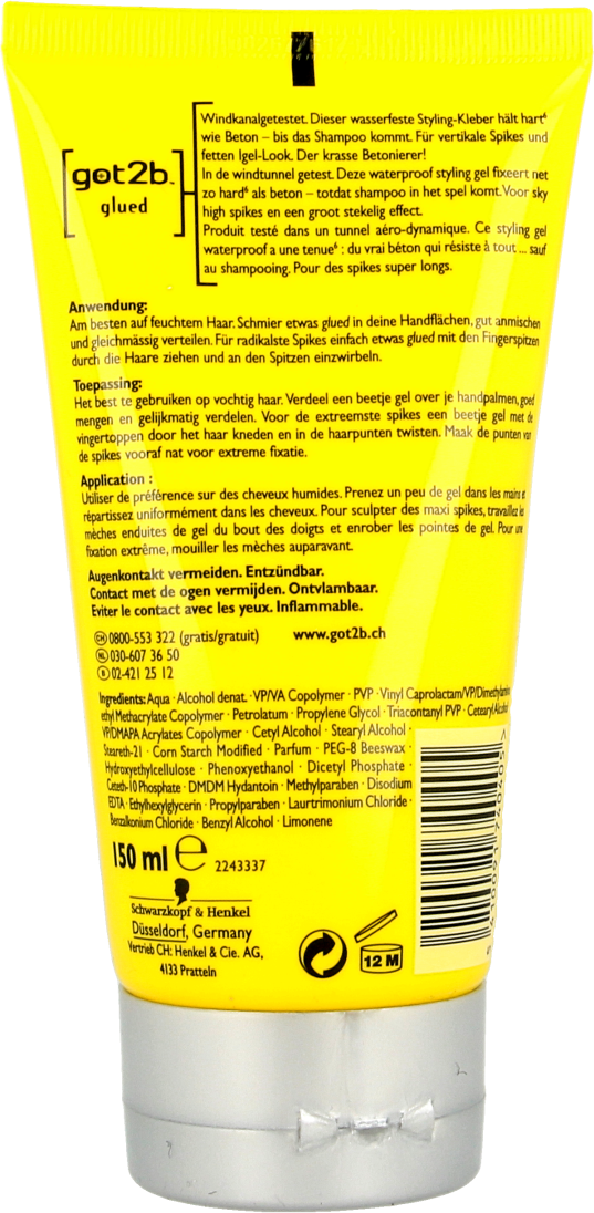 Schwarzkopf Got2B Glued Styling Spiking Glue 170ml – Colle Capillaire Ultra Fixante Pour Styling, Baby Hair & Coiffures Longue Tenue