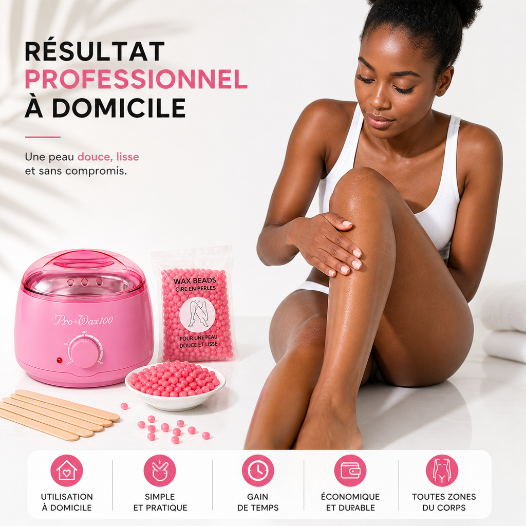 Kit Épilation Complet Chauffe-Cire – Appareil + Perles + Spatules (Rose)
