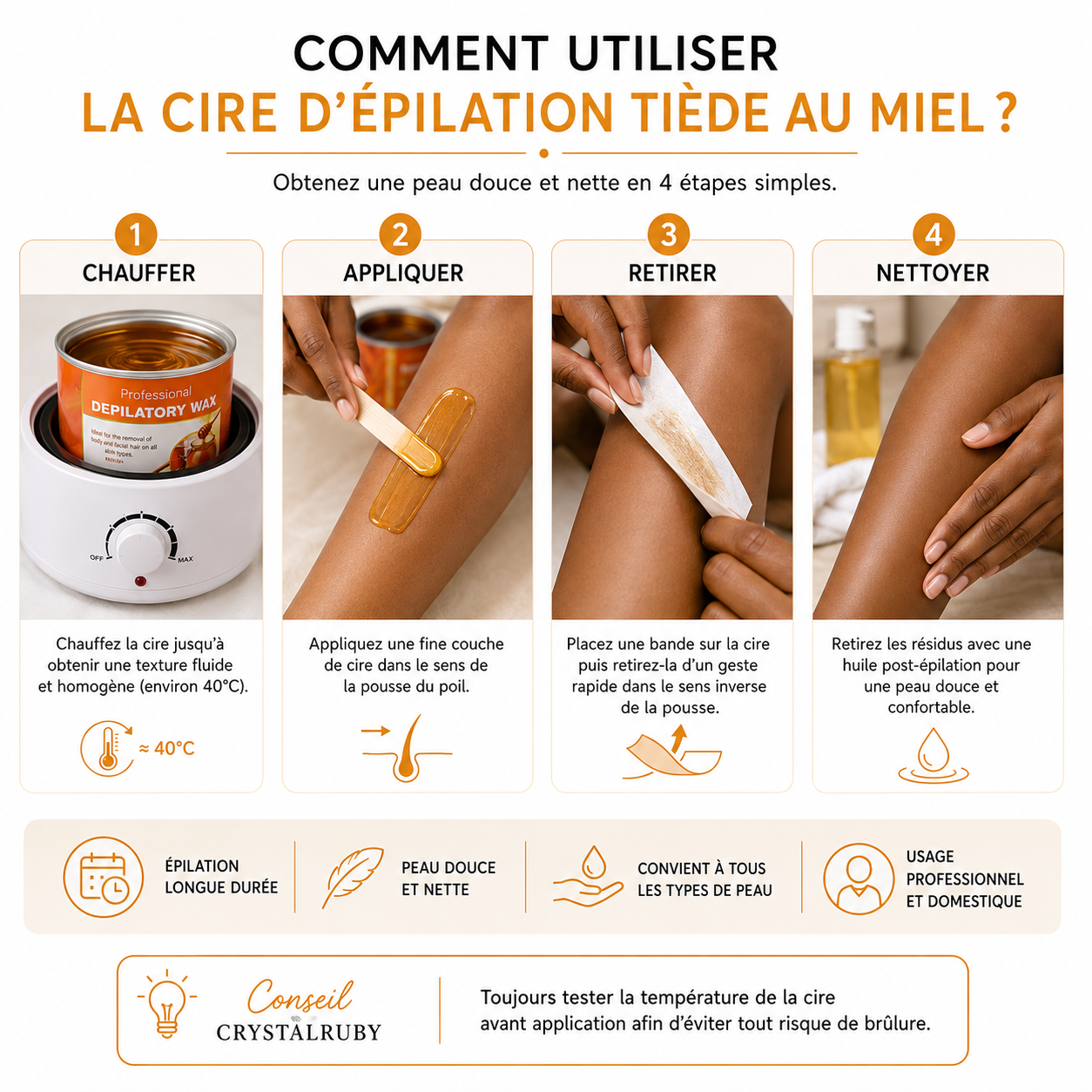 Cire d'Épilation Tiède Professionnelle au Miel – 500 g
