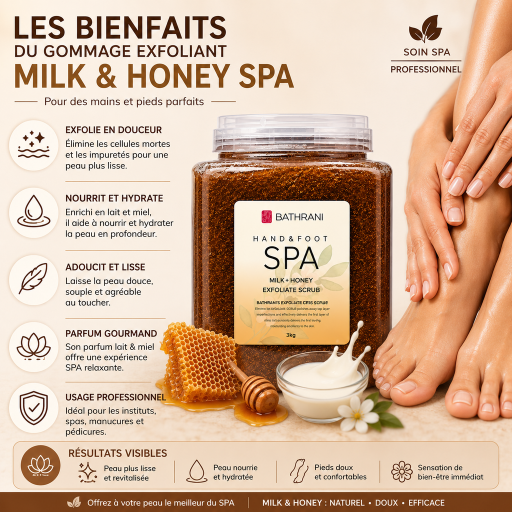 Gommage Exfoliant Spa Mains & Pieds Lait & Miel 3KG – Soin Professionnel Nourrissant