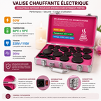 Kit de 16 Pierres Chaudes avec Valise Chauffante Électrique – Massage Spa