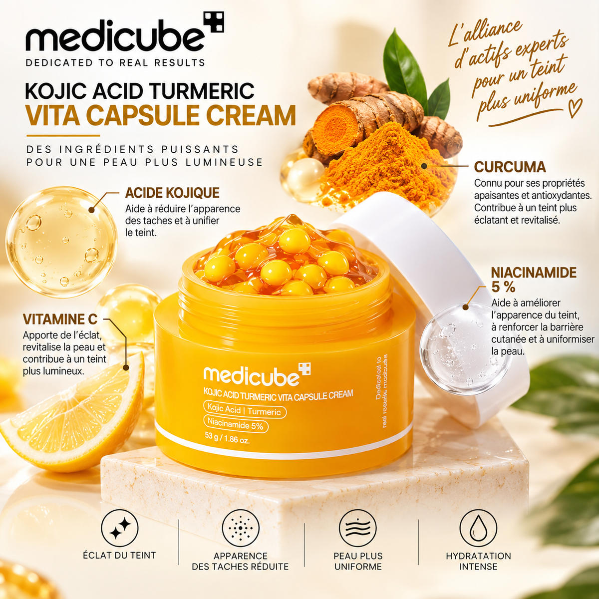 Medicube Kojic Acid Turmeric Vita Capsule Cream – Crème Éclat & Anti-Taches – 53 g