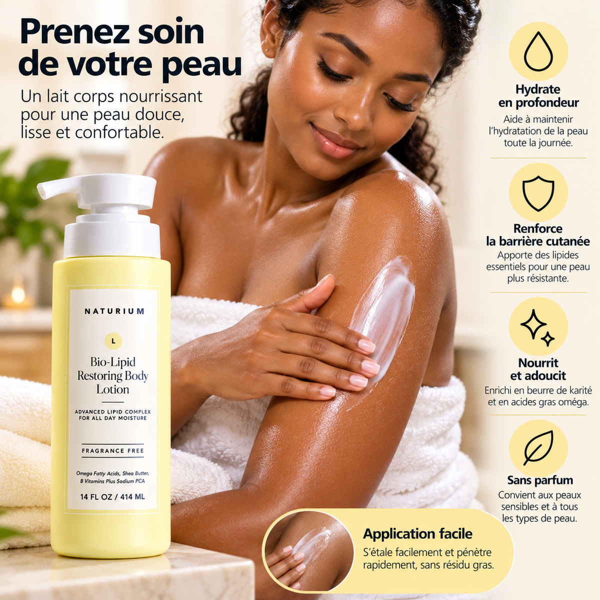 NATURIUM Bio-Lipid Restoring Body Lotion – Lait Corps Relipidant & Hydratant Sans Parfum – 414 ml