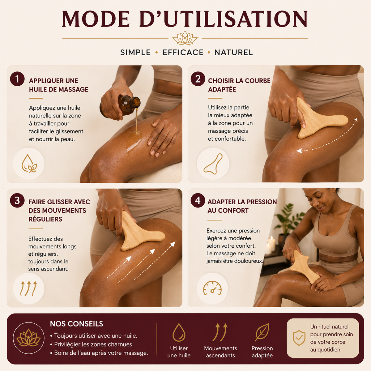 Gua Sha Spatule de Massage en Bois Forme Hache – Madérothérapie Corps