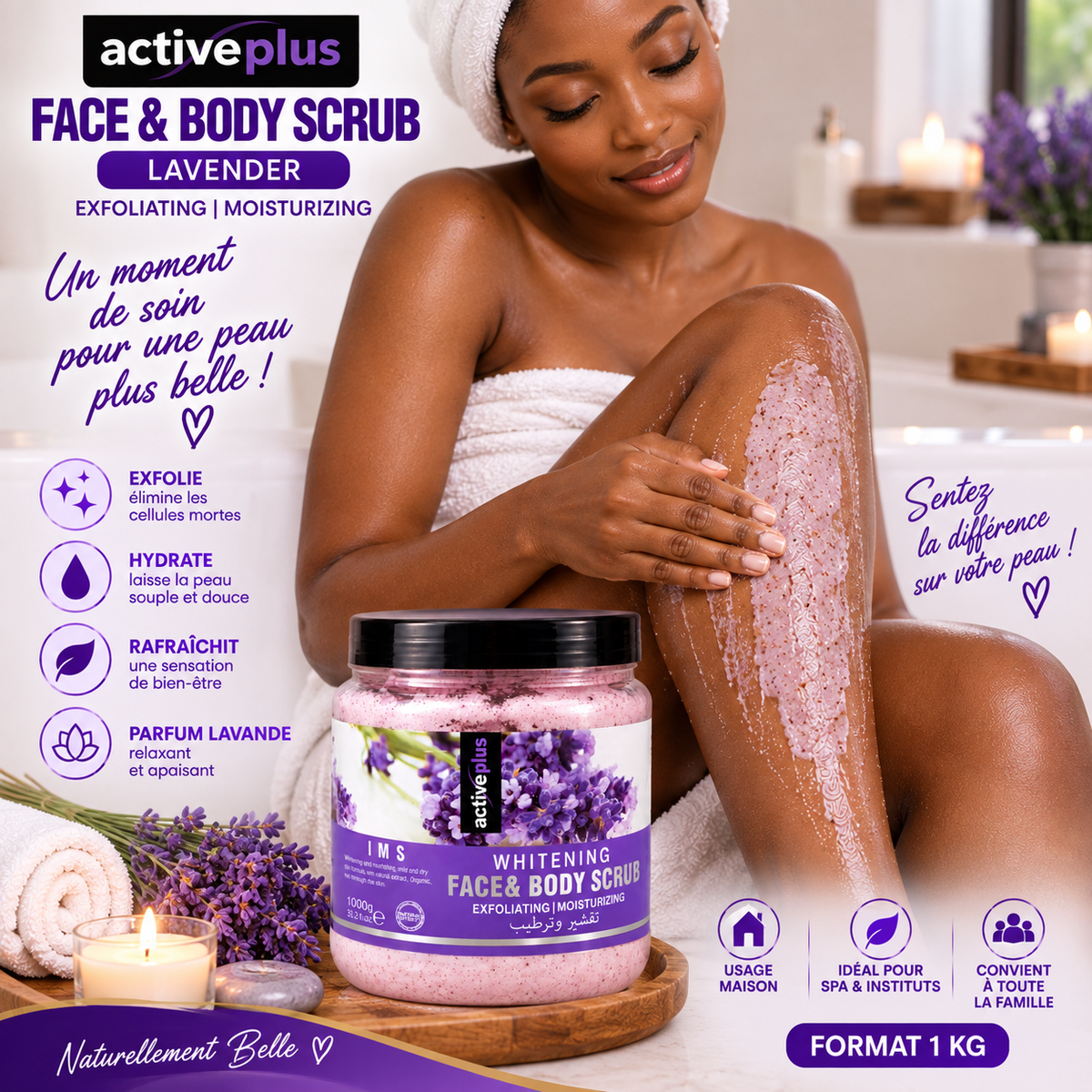 ActivePlus Gommage Visage & Corps à la Lavande 1 kg – Face & Body Scrub Exfoliant
