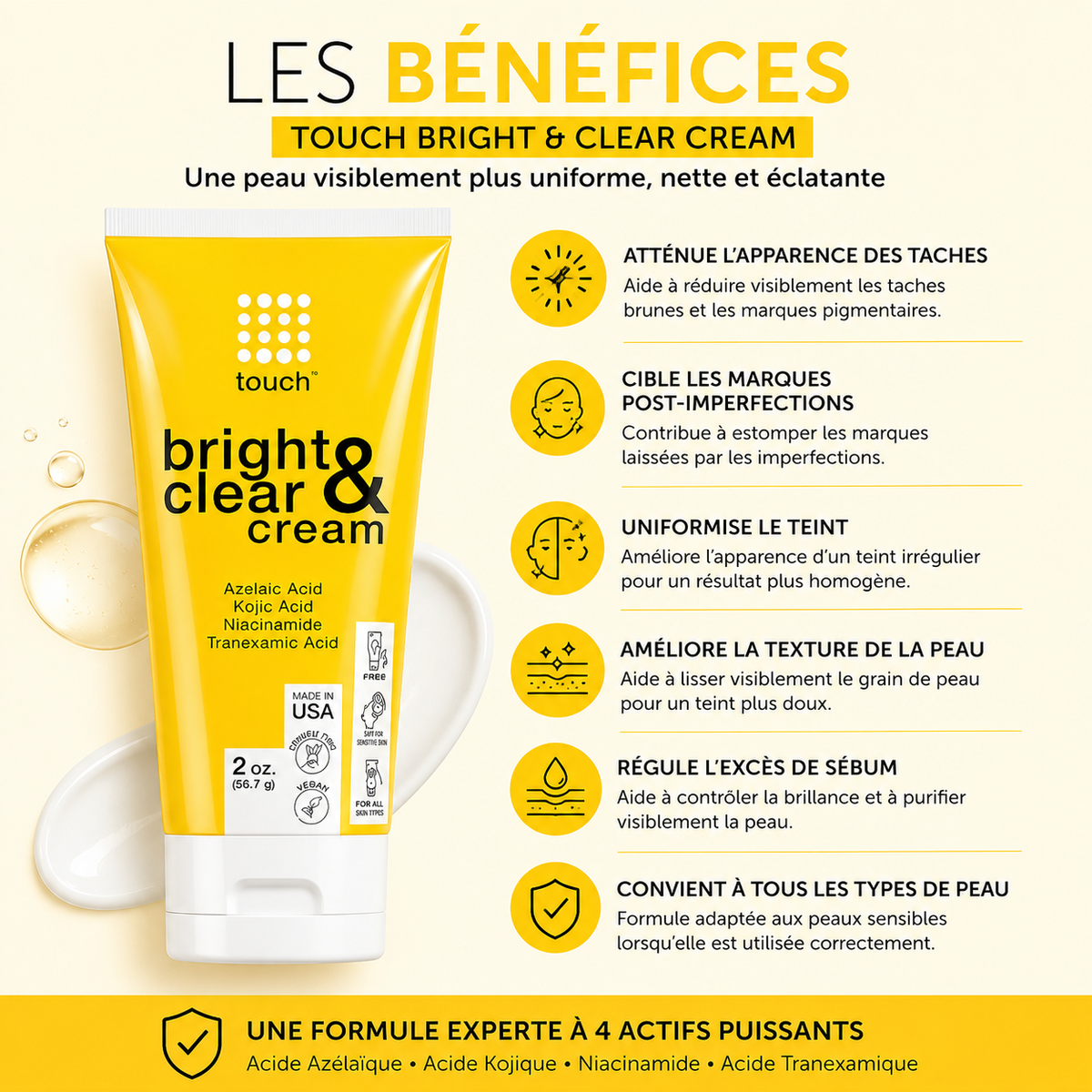 Touch Bright & Clear Cream 56,7 g – Crème Correctrice Anti-Imperfections & Taches Visage