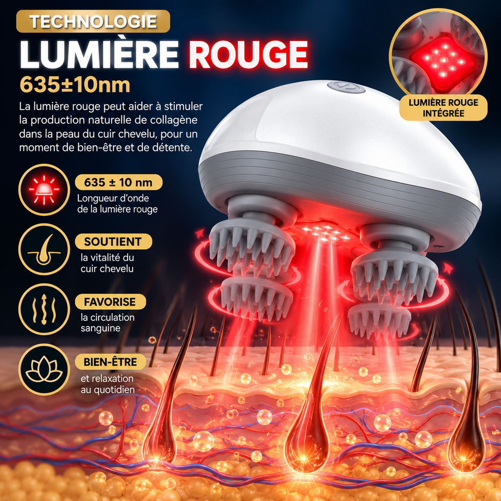 Masseur Électrique du Cuir Chevelu OSK-701 – 4 Têtes de Massage, 3 Vitesses Réglables – 5W – Blanc