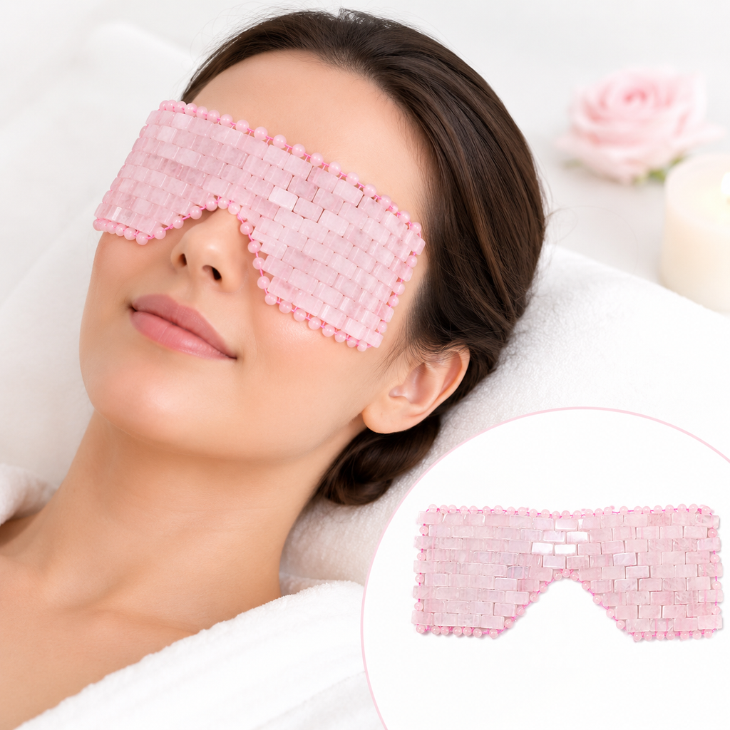 Masque Relaxant pour les Yeux en Pierres Roses Effet Quartz – Fraîcheur Réutilisable, 2 Formats