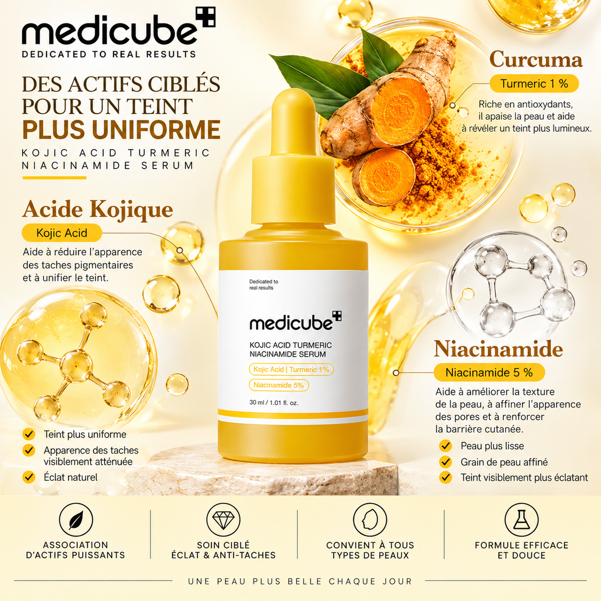 Medicube Kojic Acid Turmeric Niacinamide Serum – Sérum Éclat & Anti-Taches – 30 ml