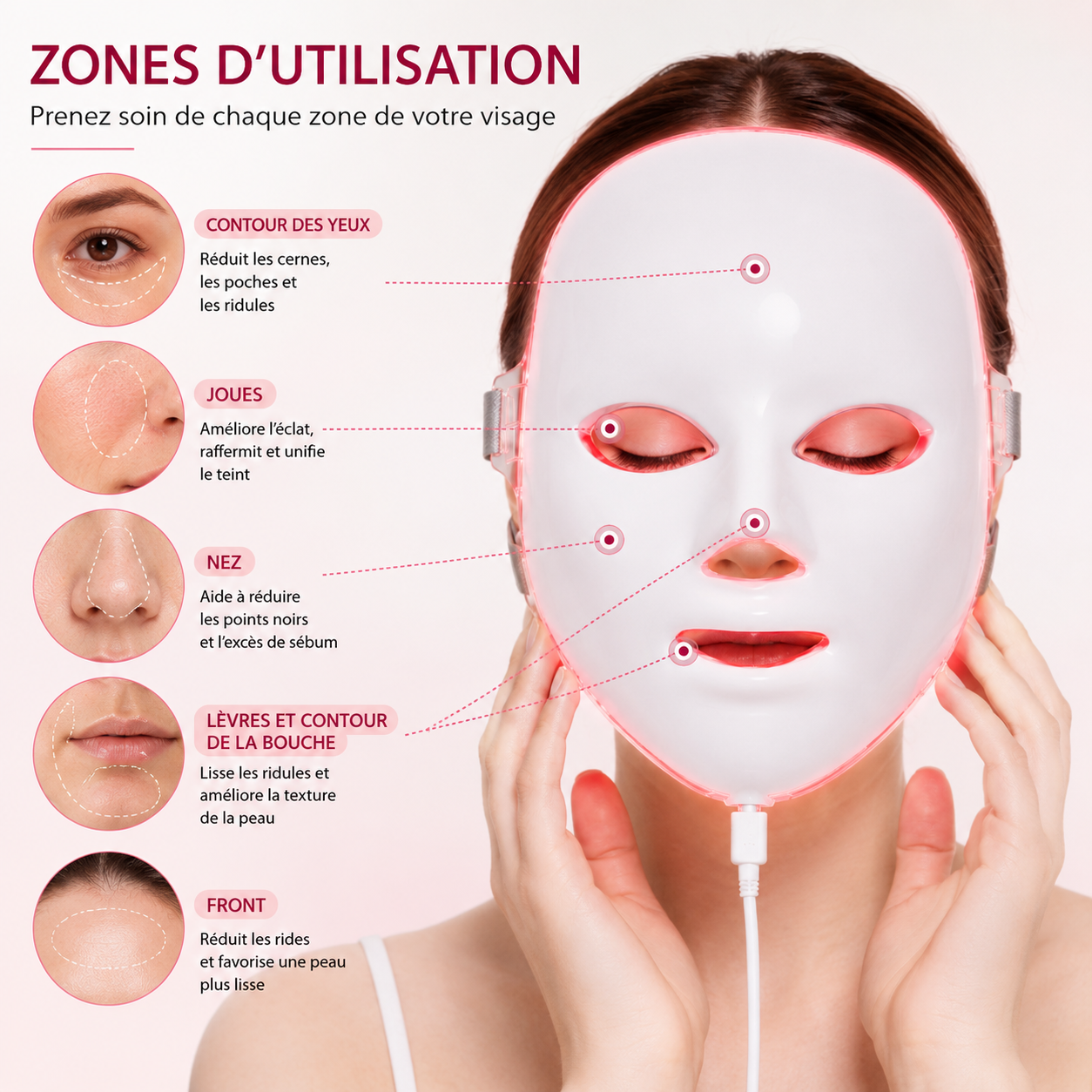 Masque LED Visage 7 Couleurs – Luminothérapie Anti-Âge avec Télécommande