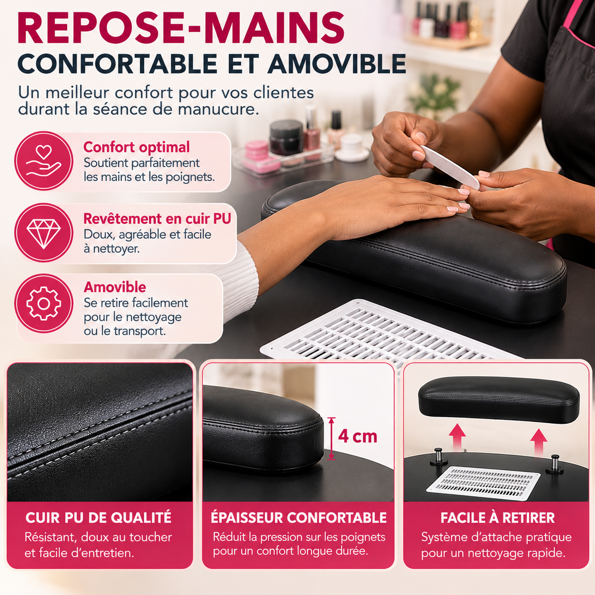 Table De Manucure Professionnelle Pliante Avec Aspirateur À Ongles Intégré, Repose-Mains, Roulettes Et Sac De Transport