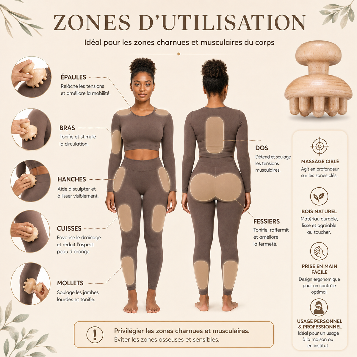 Champignon de Massage en Bois à Picots – Madérothérapie Corps