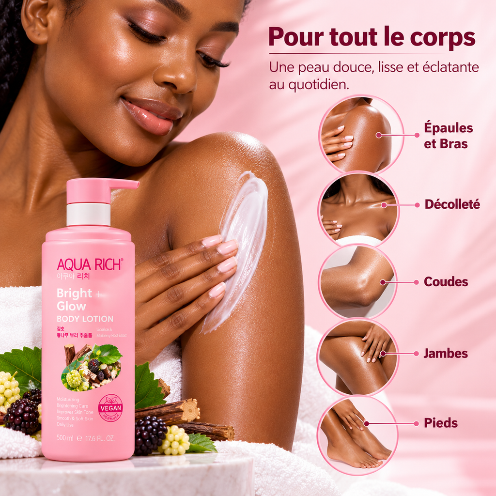 AQUA RICH Bright + Glow Body Lotion – Lait Corps Éclat Réglisse & Mûrier
