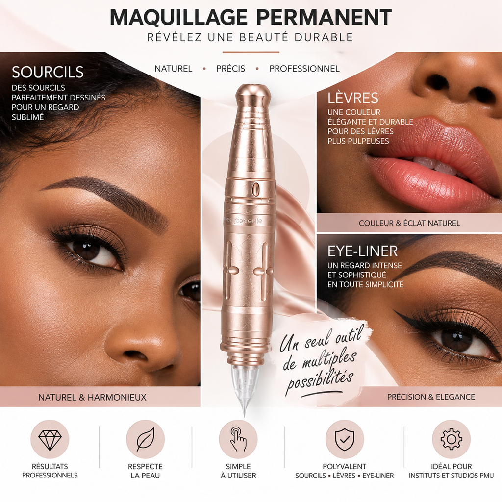 Dermographe PMU Professionnel Sans Fil & Filaire – Machine Maquillage Permanent Sourcils & Lèvres