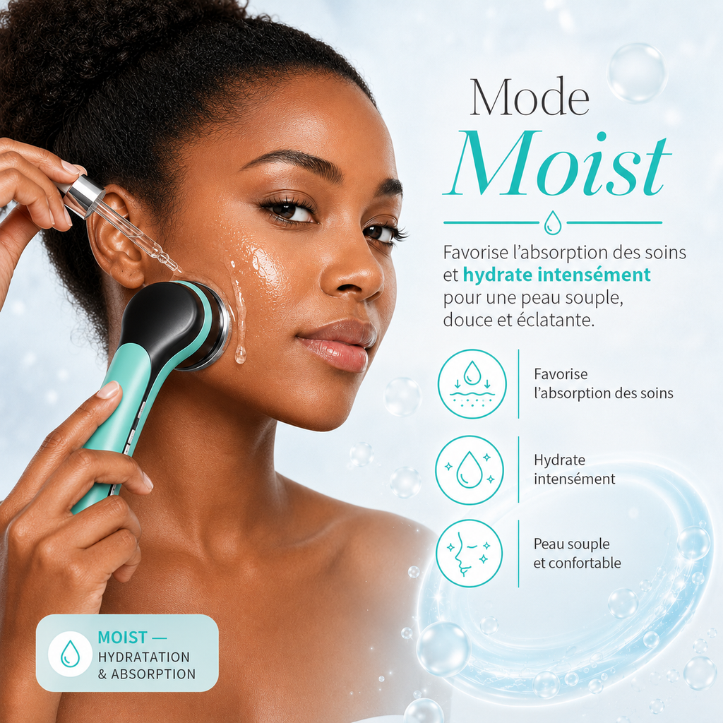 Appareil de Soin du Visage 4-en-1 Chaud et Froid – Clean, Moist, EMS & Cool