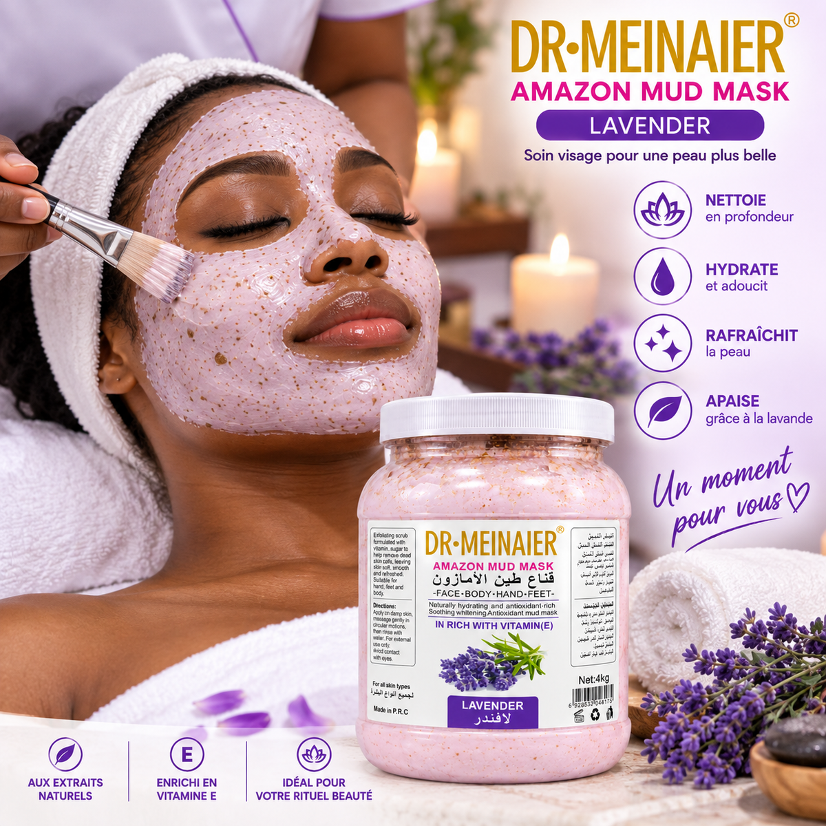 DR.MEINAIER Amazon Mud Mask Lavande & Vitamine E 4 kg – Masque Visage, Corps, Mains & Pieds