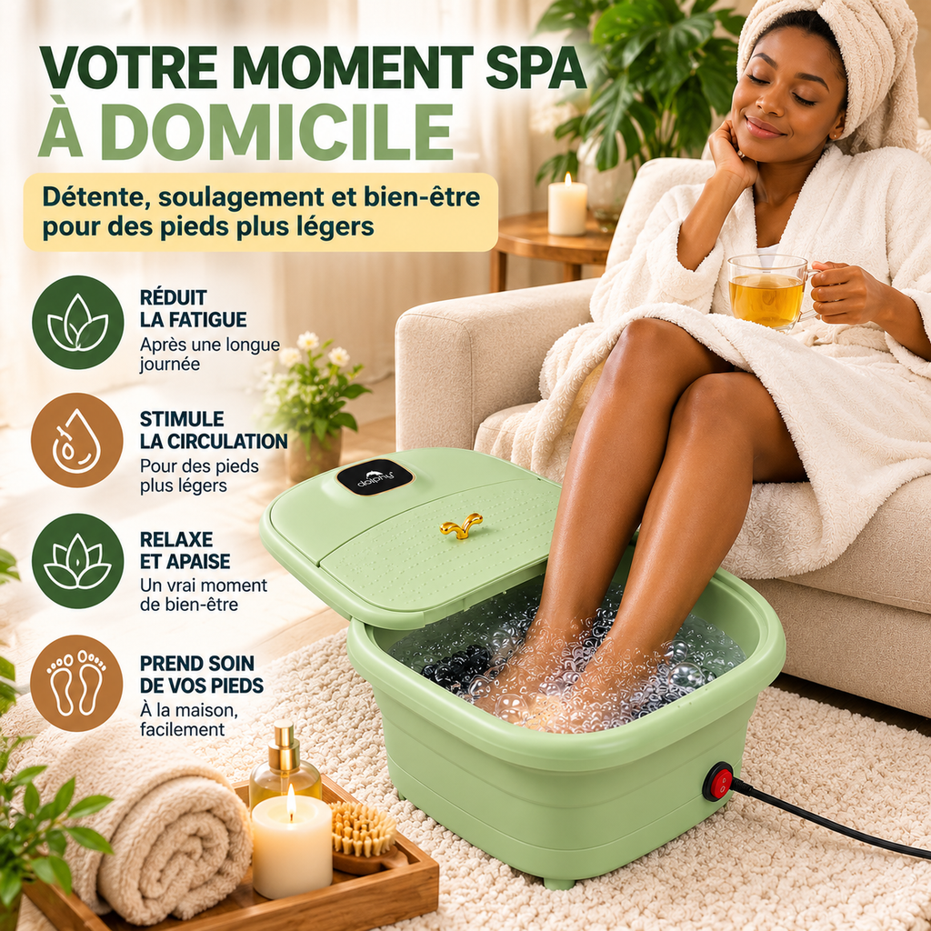 Bain de Pieds Électrique Pliable 10L – Spa Chauffant 500W avec Bulles et Rouleaux de Massage – Vert Sauge