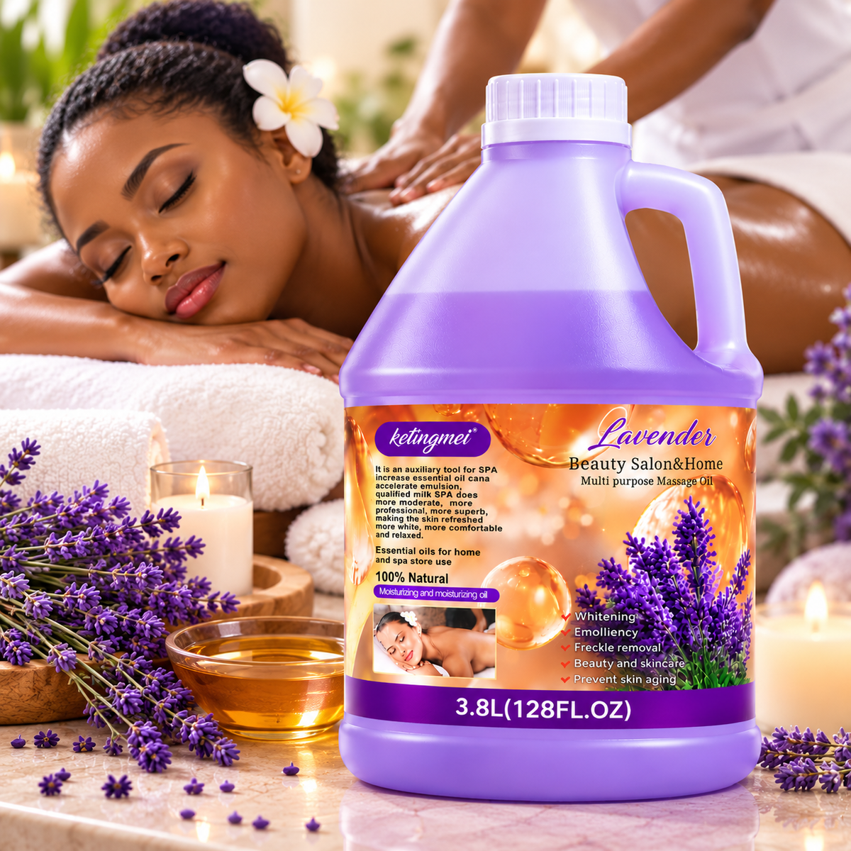 Ketingmei Huile de Massage Corps à la Lavande – Grand Format 3,8 L