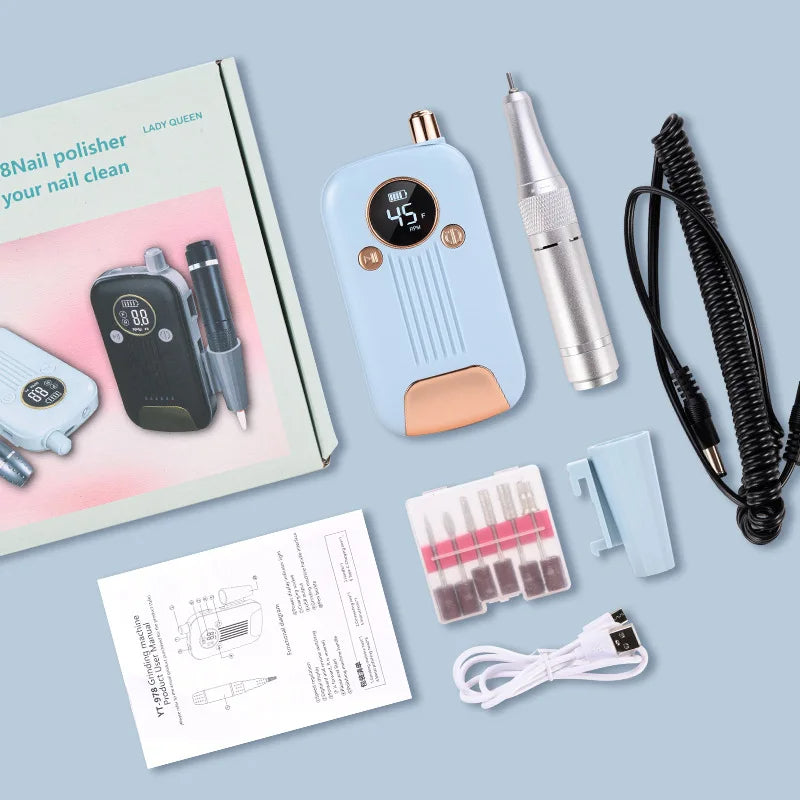 Ponceuse à Ongles Professionnelle 45 000 tr/min – Perceuse Électrique Portable Rechargeable Avec 8 Embouts