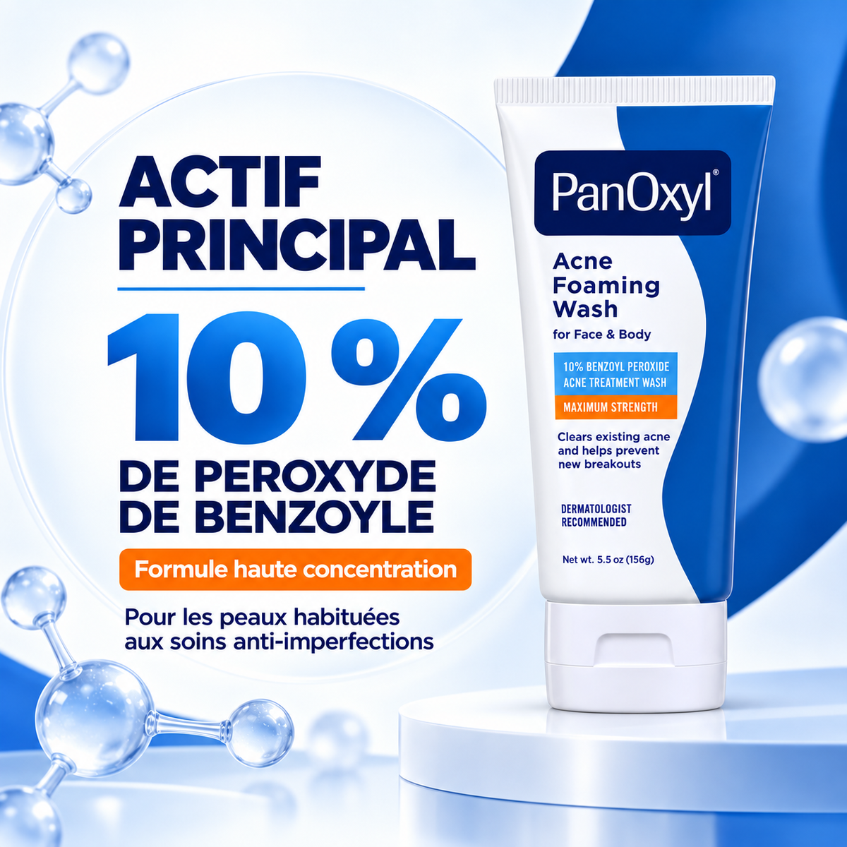 PanOxyl Acne Foaming Wash 10 % – Nettoyant Moussant Anti-Imperfections Visage & Corps – 156 g