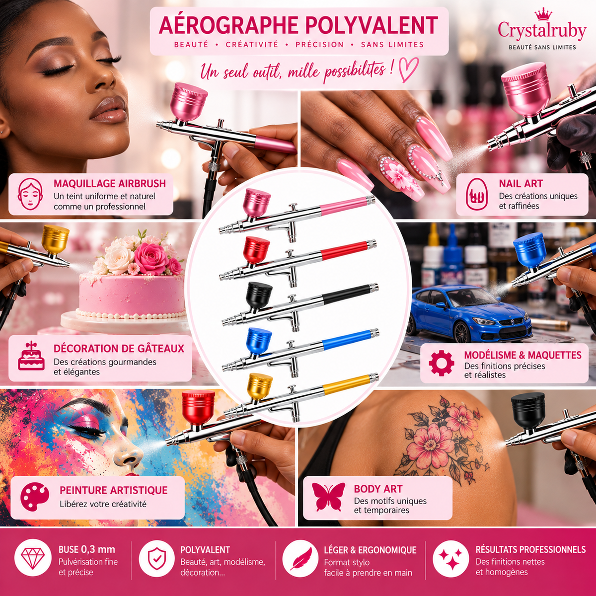Aérographe Haute Pression 0,3 mm avec Godet – Airbrush Maquillage, Nail Art & Peinture