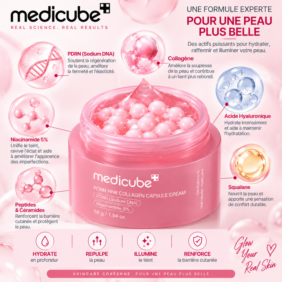 Medicube PDRN Pink Collagen Capsule Cream – Crème Hydratante au PDRN & Collagène pour Éclat et Fermeté – 55 g