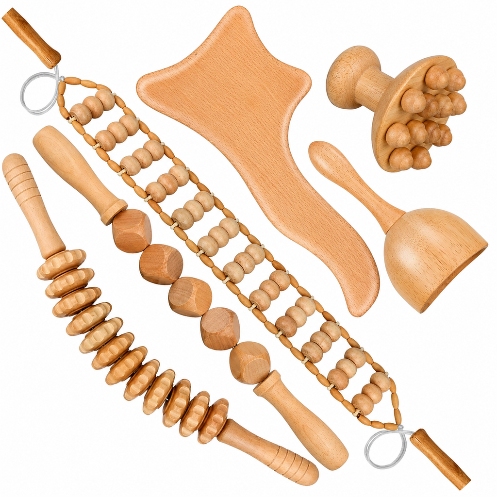 Kit De Madérothérapie 6 Pièces – Outils De Massage En Bois Naturel Pour Corps, Drainage & Relaxation