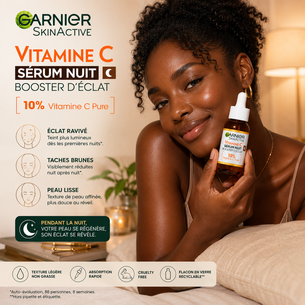 Garnier SkinActive Vitamine C – Sérum Nuit Booster D’Éclat 10% Vitamine C Pure