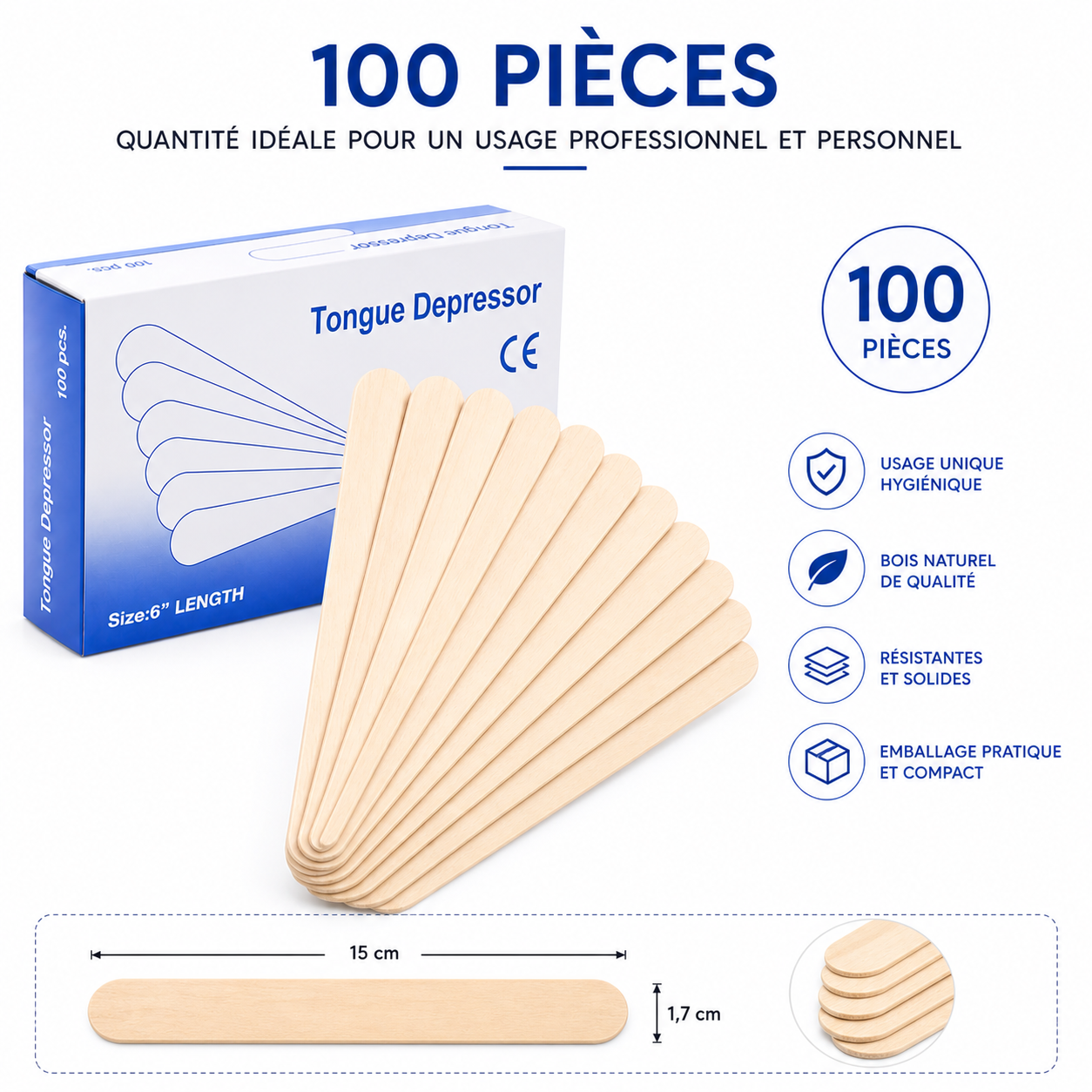 Spatules en Bois Jetables pour Épilation – 100 Pièces | Bâtonnets de Cire Professionnels