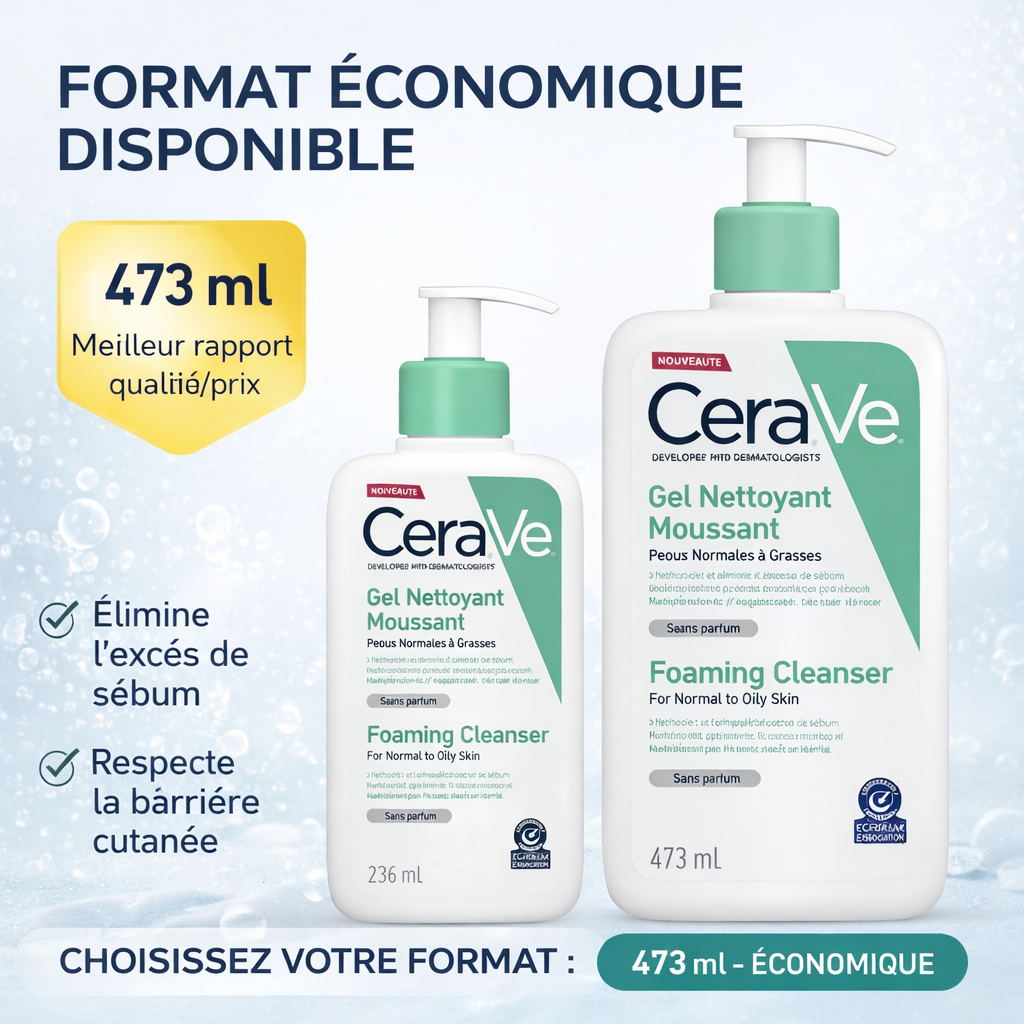 CeraVe Gel Nettoyant Moussant Peaux Normales à Grasses – Foaming Cleanser (236ml / 473ml)