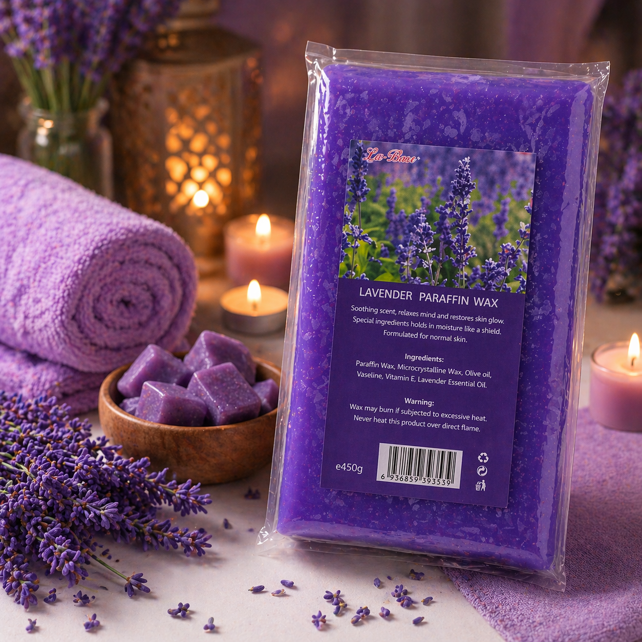 Paraffine WAX Cosmétique Lavande 450g – Soin Relaxant Mains & Pieds Spa